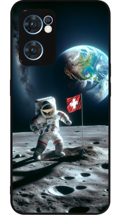 OPPO Reno7 5G Case Hülle - Silikon schwarz Astro Schweiz auf dem Mond