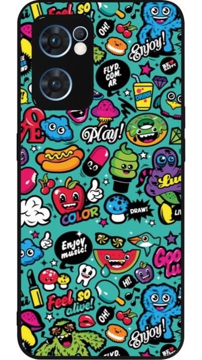 OPPO Reno7 5G Case Hülle - Silikon schwarz Cartoons old school