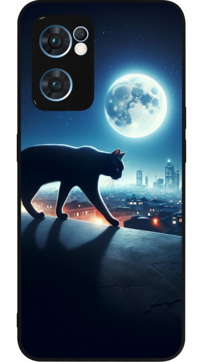 OPPO Reno7 5G Case Hülle - Silikon schwarz Schwarze Katze unter dem Vollmond