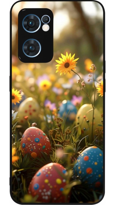 OPPO Reno7 5G Case Hülle - Silikon schwarz Easter 2026 Decorated eggs