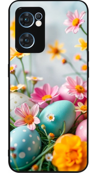 OPPO Reno7 5G Case Hülle - Silikon schwarz Easter 2026 Eggs with flowers