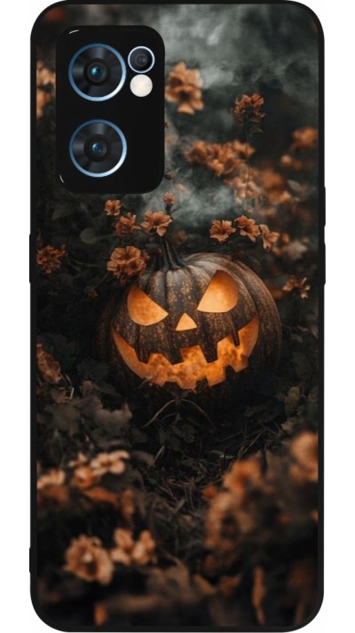 OPPO Reno7 5G Case Hülle - Silikon schwarz Halloween 2025 Pumpkin with flowers