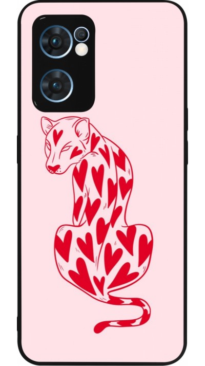 OPPO Reno7 5G Case Hülle - Silikon schwarz Leopard with hearts 2026