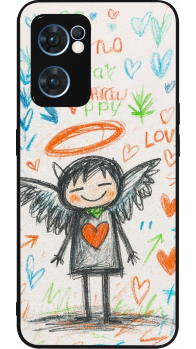 Coque OPPO Reno7 5G - Silicone rigide noir Little Angel Sketch Love