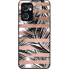 OPPO Reno7 5G Case Hülle - Silikon schwarz Palm trees gold stripes