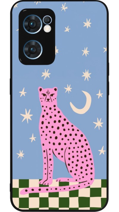 OPPO Reno7 5G Case Hülle - Silikon schwarz Pink leopard with stars 2026