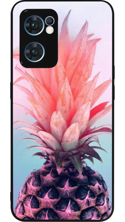 OPPO Reno7 5G Case Hülle - Silikon schwarz Purple Pink Pineapple