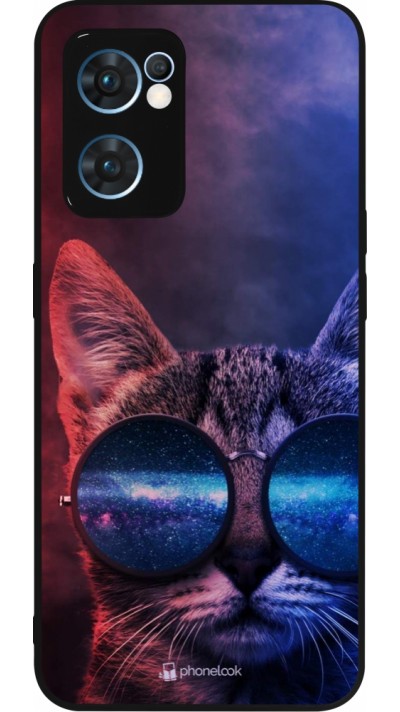 OPPO Reno7 5G Case Hülle - Silikon schwarz Red Blue Cat Glasses