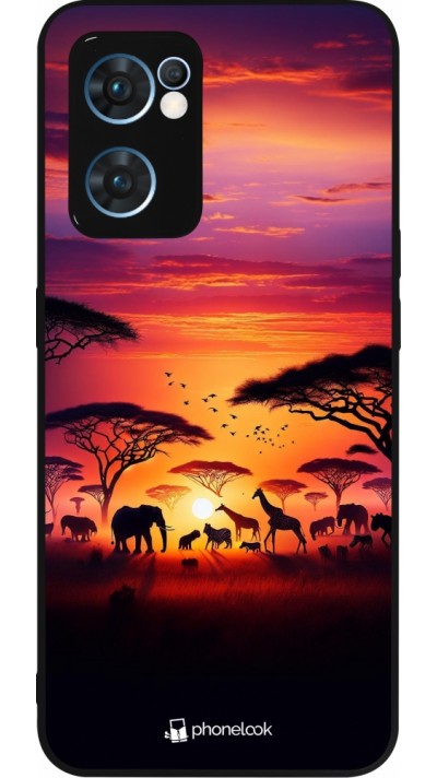 OPPO Reno7 5G Case Hülle - Silikon schwarz Safari Sonnenuntergang Wildtiere