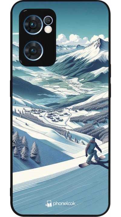 OPPO Reno7 5G Case Hülle - Silikon schwarz Snowboarder Berg