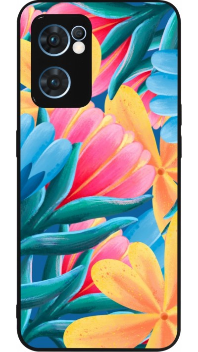 OPPO Reno7 5G Case Hülle - Silikon schwarz Spring 23 colorful flowers