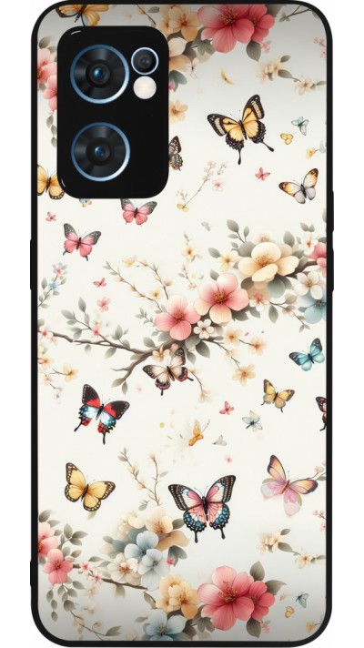Coque OPPO Reno7 5G - Silicone rigide noir Spring 25 Papillons Légers