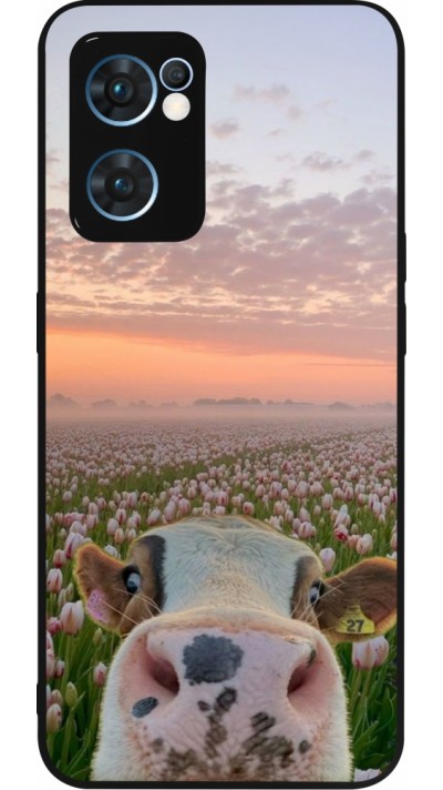 OPPO Reno7 5G Case Hülle - Silikon schwarz Cow with tulips 2026