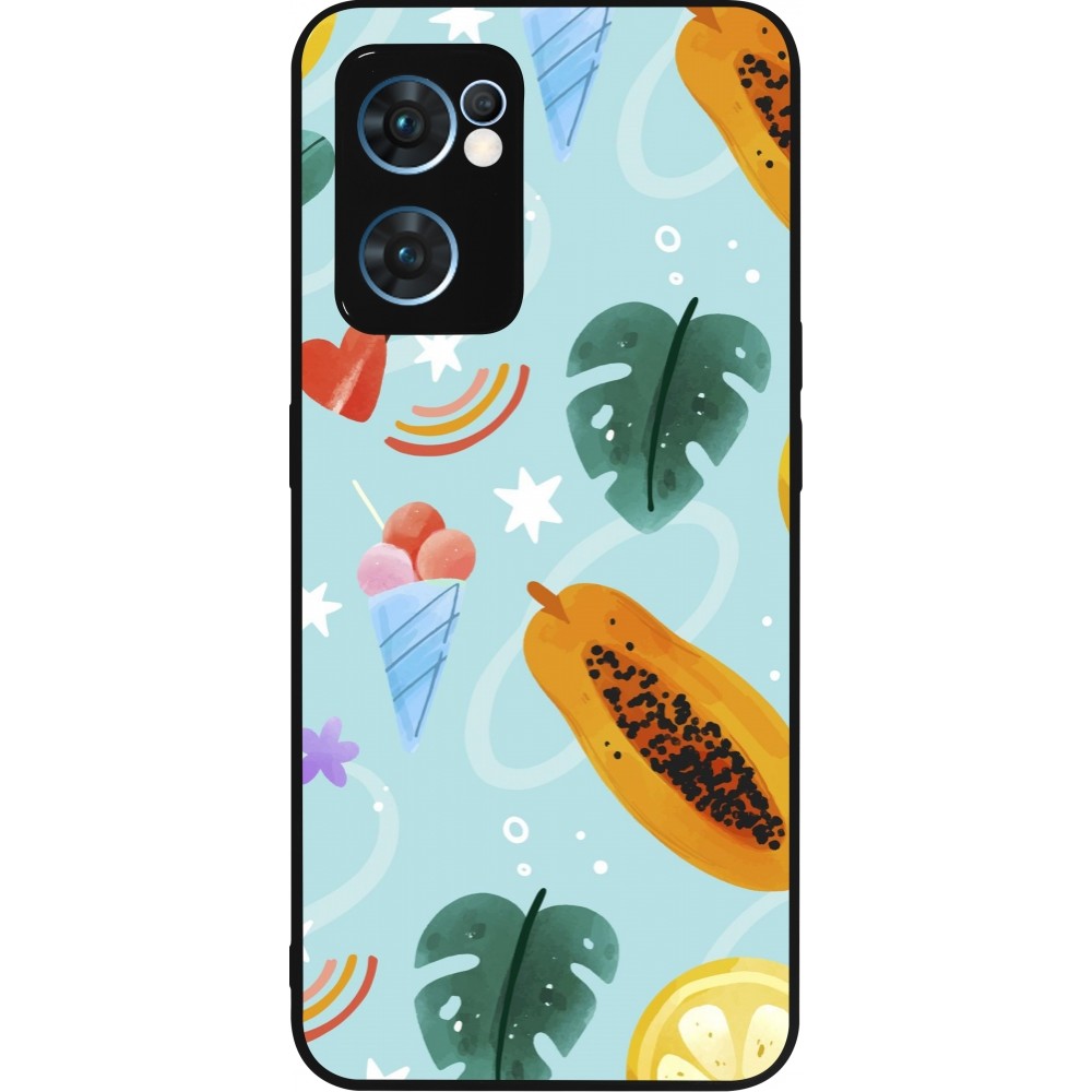 OPPO Reno7 5G Case Hülle - Silikon schwarz Summer 2025 Pattern papaya