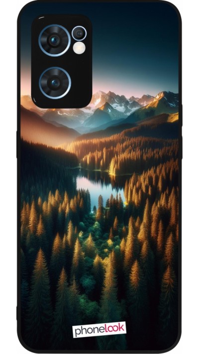 OPPO Reno7 5G Case Hülle - Silikon schwarz Sonnenuntergang Waldsee