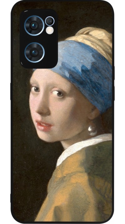 Coque OPPO Reno7 5G - Silicone rigide noir Tableau art - La Jeune fille à la perle - Johannes Vermeer