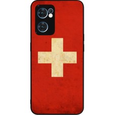 OPPO Reno7 5G Case Hülle - Silikon schwarz Vintage Flag SWISS