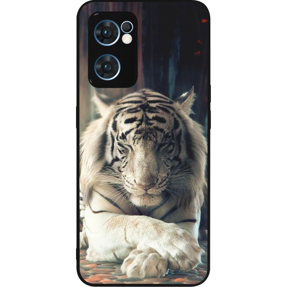 OPPO Reno7 5G Case Hülle - Silikon schwarz Zen Tiger