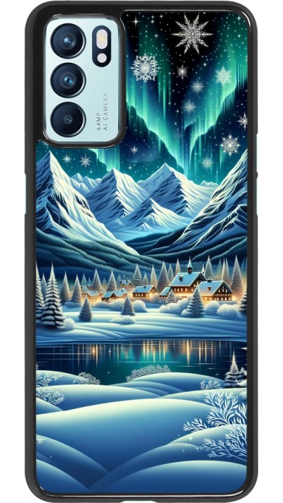 OPPO Reno6 5G Case Hülle - Verschneites Bergdorf am See in der Nacht