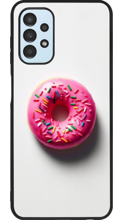 Samsung Galaxy A13 5G Case Hülle - Silikon schwarz Weisser Hintergrund, pinker Donut