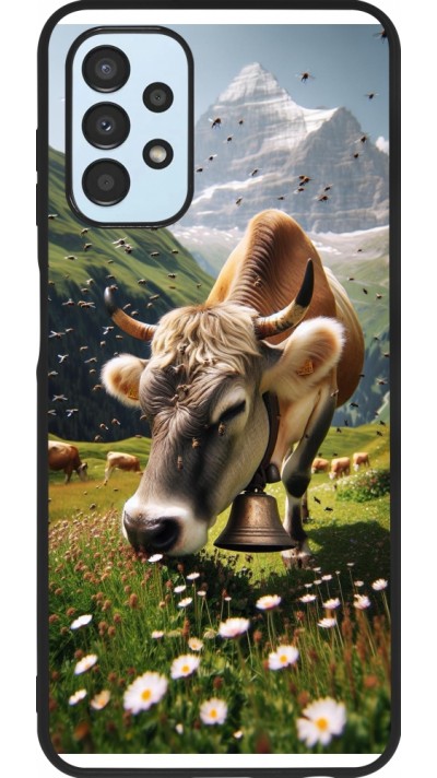 Coque Samsung Galaxy A13 5G - Silicone rigide noir Vache montagne Valais