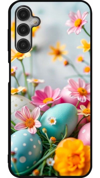 Samsung Galaxy A14 5G Case Hülle - Silikon schwarz Easter 2026 Eggs with flowers