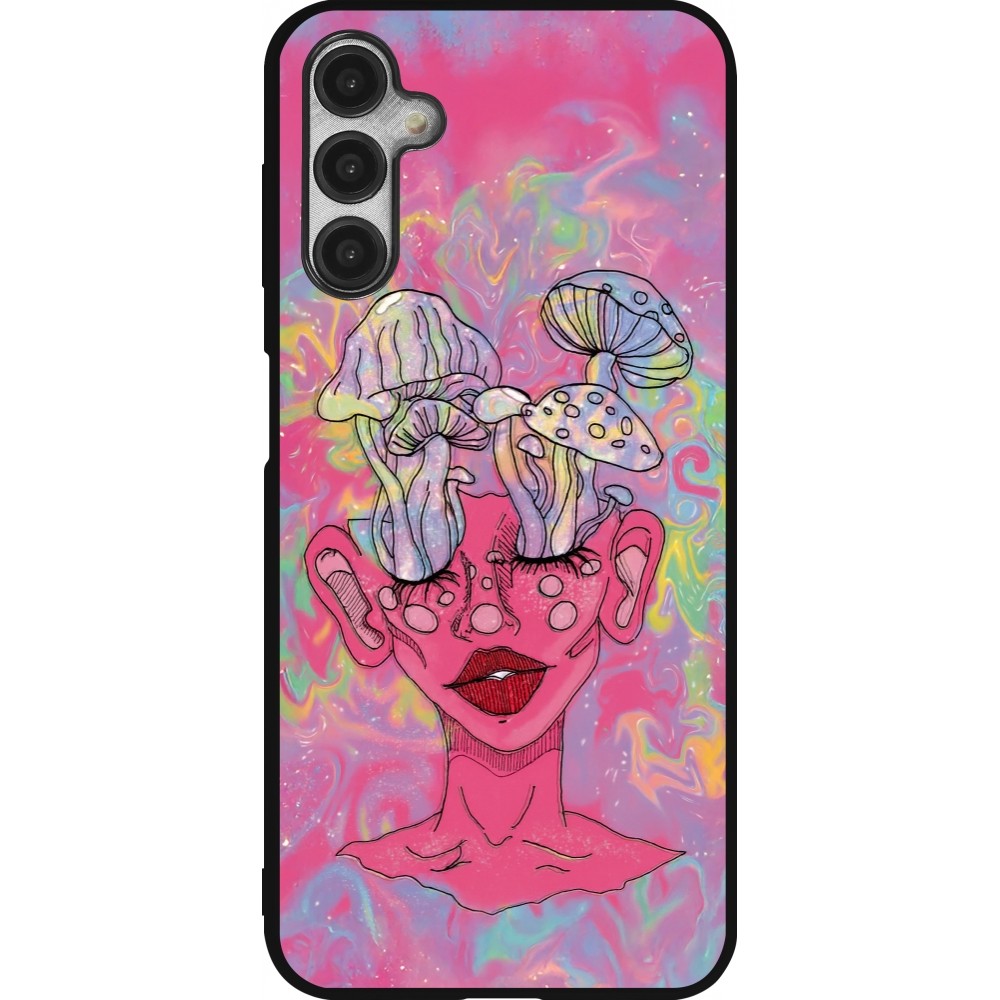 Samsung Galaxy A14 5G Case Hülle - Silikon schwarz Psychedelic pink mushroom