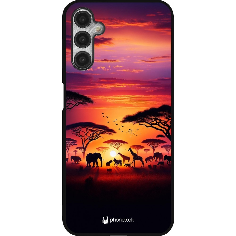 Samsung Galaxy A14 5G Case Hülle - Silikon schwarz Safari Sonnenuntergang Wildtiere