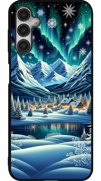 Samsung Galaxy A14 5G Case Hülle - Silikon schwarz Verschneites Bergdorf am See in der Nacht