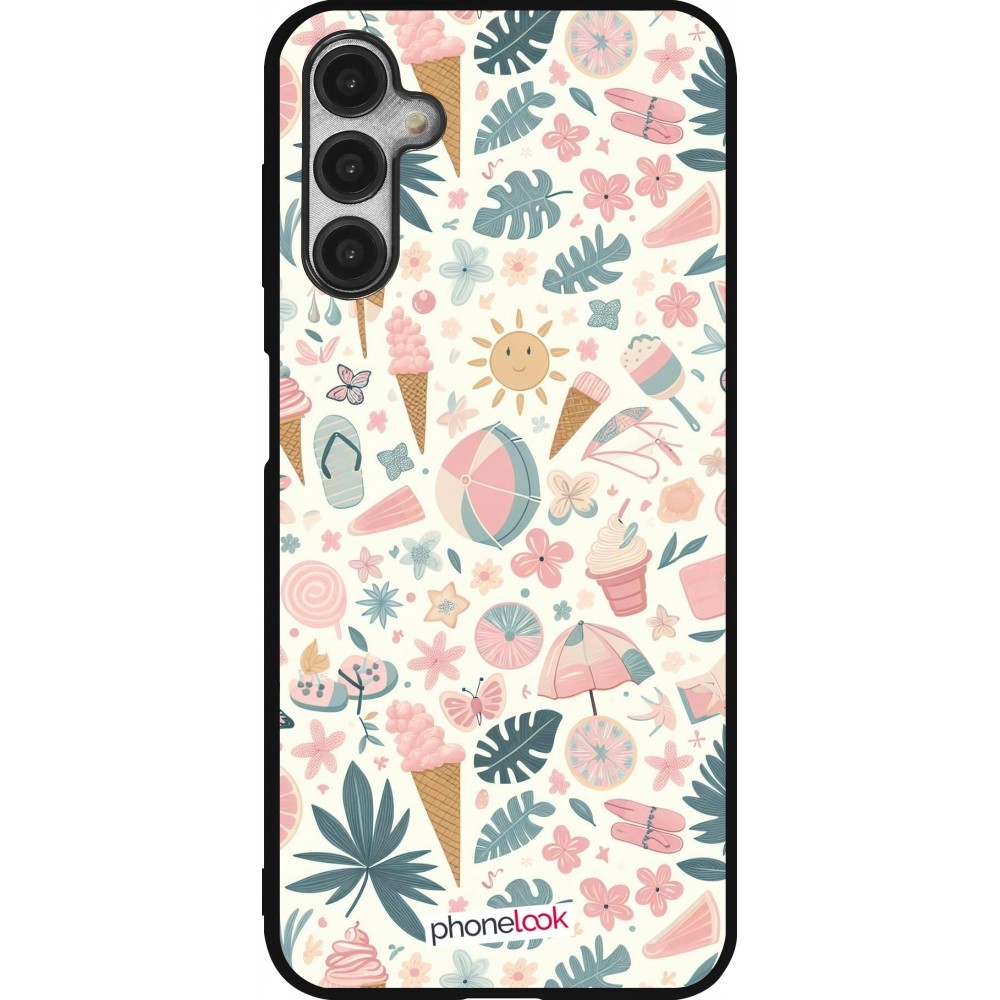Samsung Galaxy A14 5G Case Hülle - Silikon schwarz Sommer Pink Muster