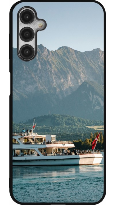 Coque Samsung Galaxy A14 5G - Silicone rigide noir Fête Nationale Suisse Bateau Leman