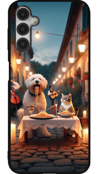 Samsung Galaxy A14 5G Case Hülle - Silikon schwarz Valentin 2024 Hund & Katze Kerzenlicht