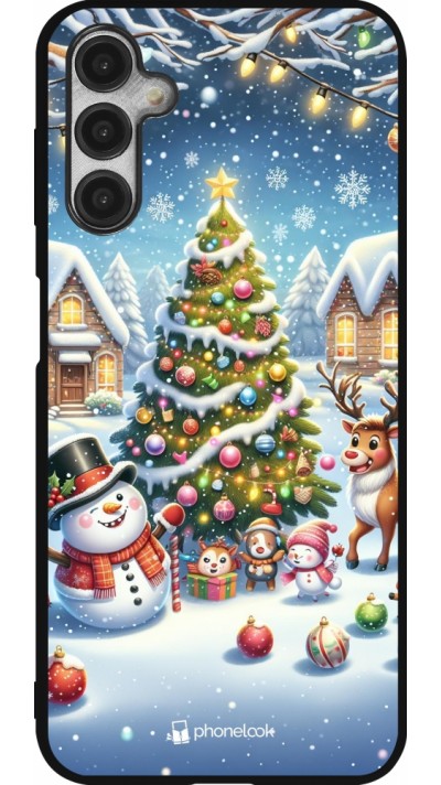 Samsung Galaxy A14 5G Case Hülle - Silikon schwarz Weihnachten 2023 Schneemann und Tannenbaum