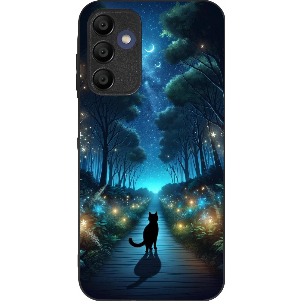 Samsung Galaxy A15 Case Hülle - Silikon schwarz Schwarze Katze Spaziergang