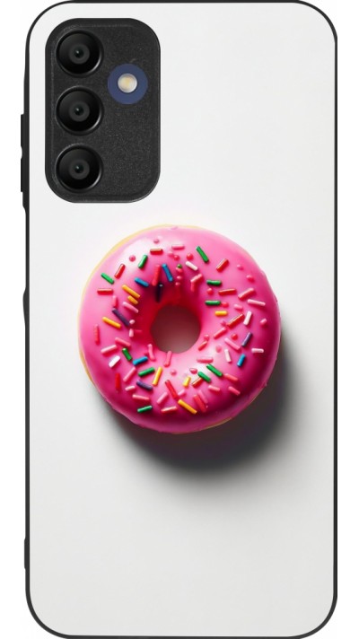 Samsung Galaxy A15 Case Hülle - Silikon schwarz Weisser Hintergrund, pinker Donut