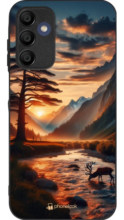 Samsung Galaxy A16 Case Hülle - Silikon schwarz Tal Sonnenuntergang Hirsch Baum