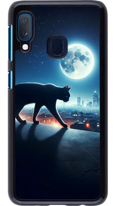 Samsung Galaxy A20e Case Hülle - Schwarze Katze unter dem Vollmond
