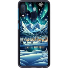 Samsung Galaxy A20e Case Hülle - Verschneites Bergdorf am See in der Nacht