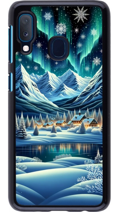Samsung Galaxy A20e Case Hülle - Verschneites Bergdorf am See in der Nacht