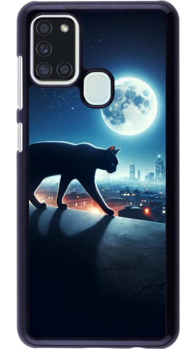 Samsung Galaxy A21s Case Hülle - Schwarze Katze unter dem Vollmond