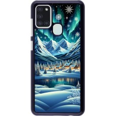 Samsung Galaxy A21s Case Hülle - Verschneites Bergdorf am See in der Nacht