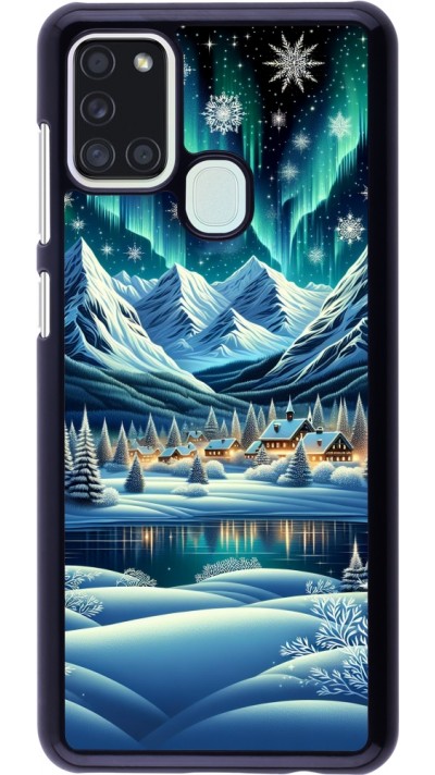 Samsung Galaxy A21s Case Hülle - Verschneites Bergdorf am See in der Nacht