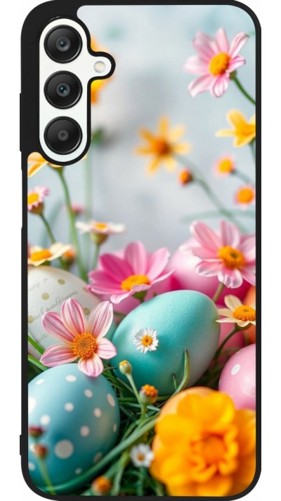 Samsung Galaxy A25 Case Hülle - Silikon schwarz Easter 2026 Eggs with flowers