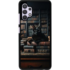Samsung Galaxy A32 Case Hülle - Katze Bücher dunkel