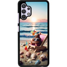 Samsung Galaxy A32 Case Hülle - Kackhaufen Emoji auf Liegestuhl