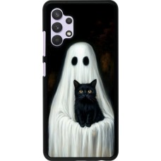 Samsung Galaxy A32 Case Hülle - Halloween 2025 Ghost with black cat