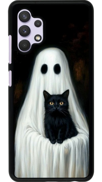 Samsung Galaxy A32 Case Hülle - Halloween 2025 Ghost with black cat