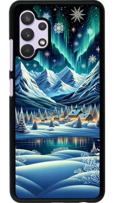 Samsung Galaxy A32 Case Hülle - Verschneites Bergdorf am See in der Nacht
