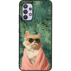 Samsung Galaxy A32 Case Hülle - Silikon schwarz Cat Summer Palms