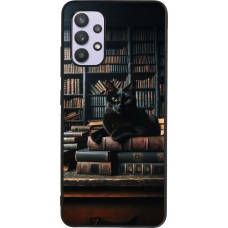 Samsung Galaxy A32 Case Hülle - Silikon schwarz Katze Bücher dunkel